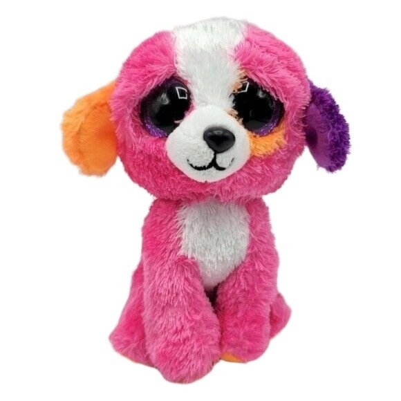 2/$15 Claire's Exclusive Ty Beanie Boos Austin Plush Pink 6.5" Glitter Eyes Dog - Picture 1 of 10